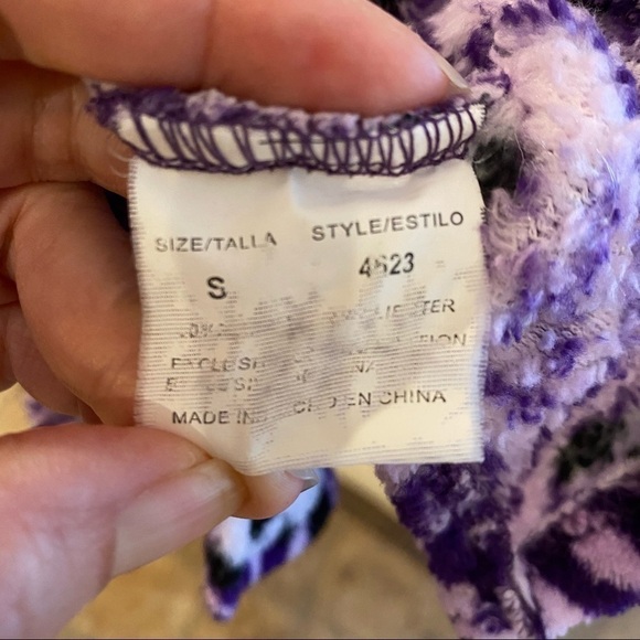PANDA Print Purple Plush Fleece Drawstring Hooded Sleep Dress Size Small - Picture 6 of 8